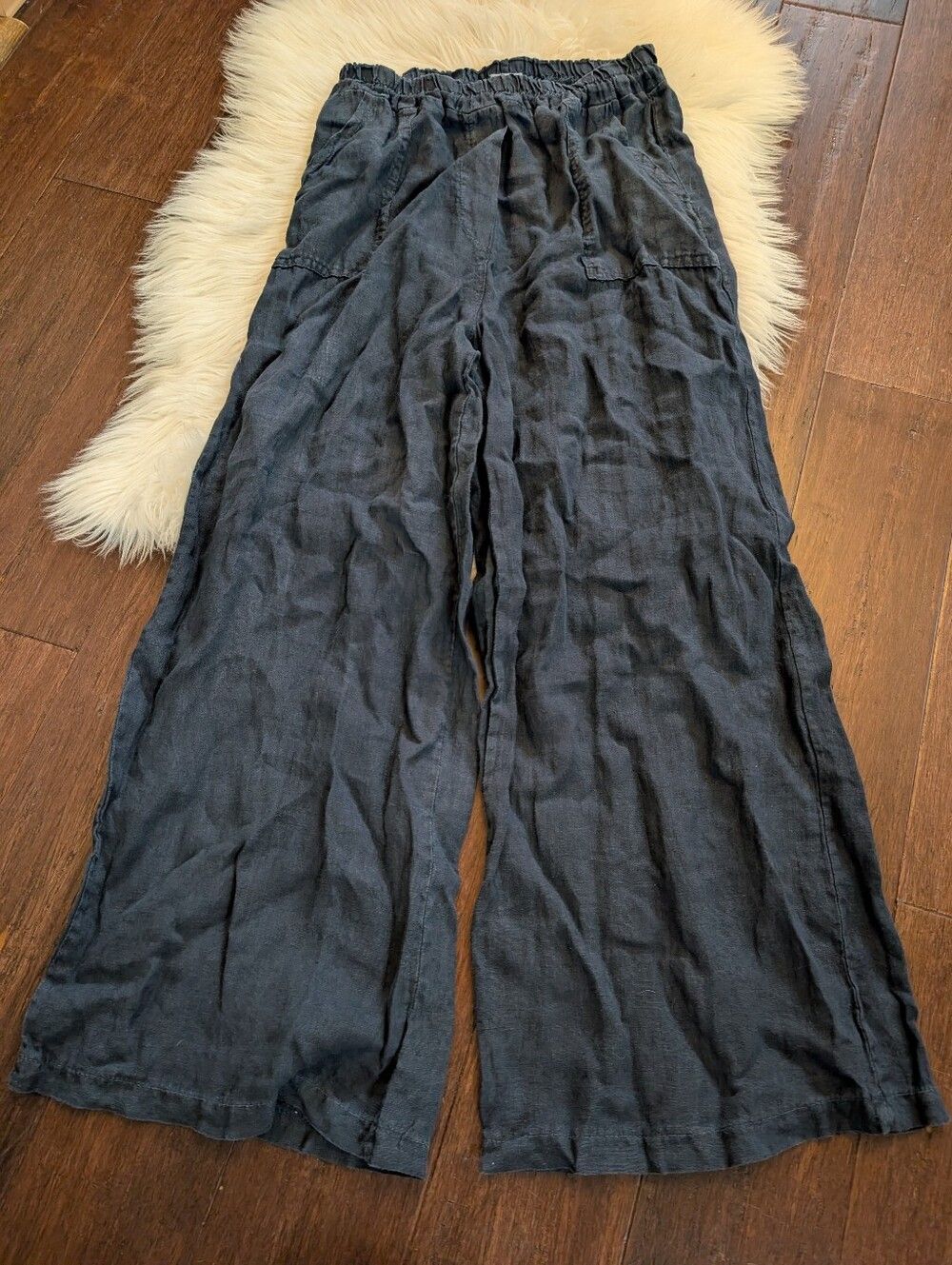 Wiya LagenLook Italian Linen Wide Leg Pants Navy Blue One Size Bohemian S/M